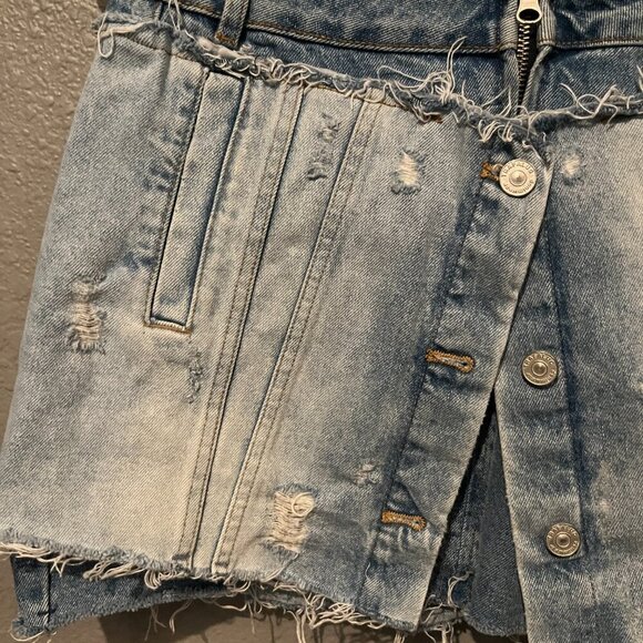 ZARA TRF IX’D MAKERS Blogger Fave Denim Distressed Double Layer Mini Skirt - M - Picture 2 of 13